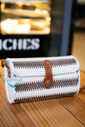 Hippie Heart White & Brown Strips Rectangular Bag