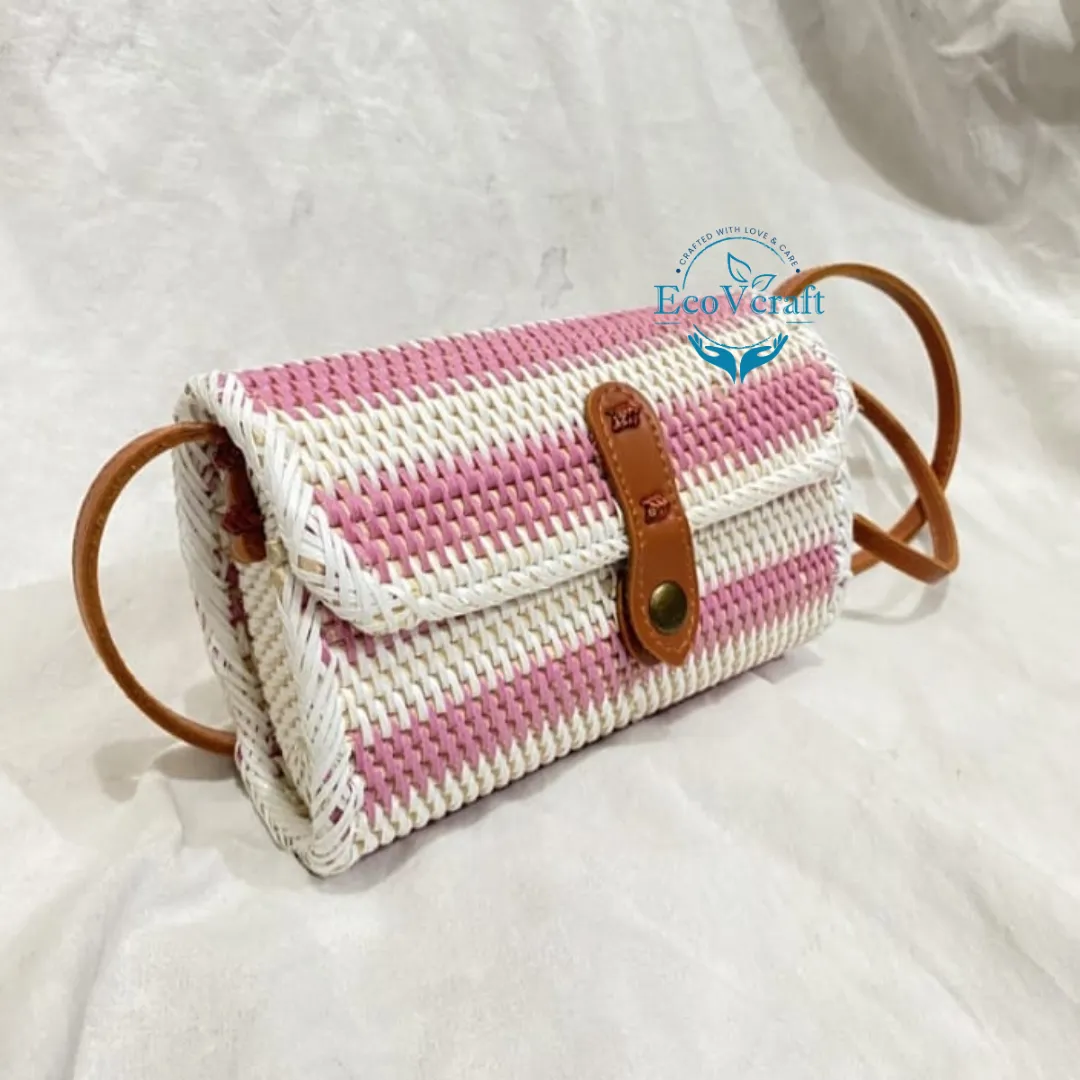 Hippie Heart White & Pink Strips Rectangular Bag