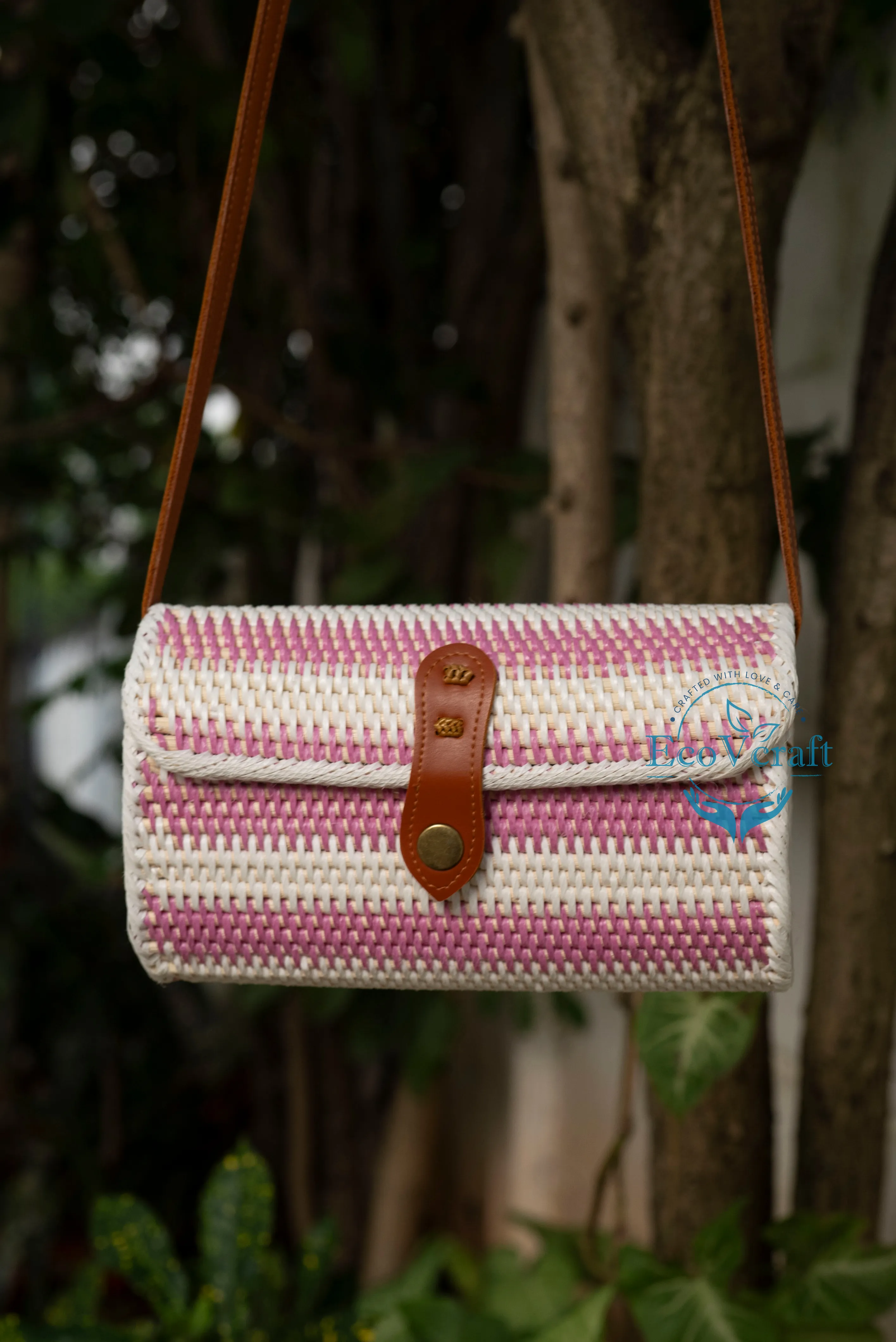 Hippie Heart White & Pink Strips Rectangular Bag