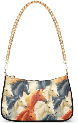 Horse Animal Color Tote Bag Shoulder Bag Hobo Handbag for Women Ladies Mini Clutch Purse with Zipper Closure