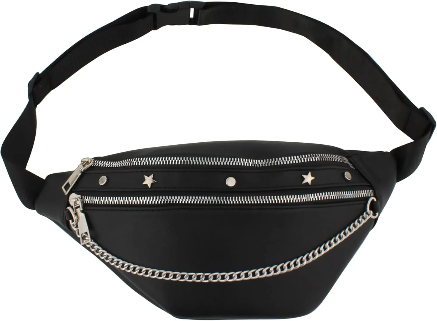 LABANCA Women Rivet Studded Zipper Pocket Shoulder Purse Faux Leather Waist Packs Rave Chest Bag Festival Fanny Bag Purse (07086Black)