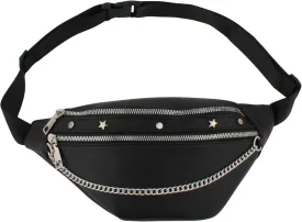 LABANCA Women Rivet Studded Zipper Pocket Shoulder Purse Faux Leather Waist Packs Rave Chest Bag Festival Fanny Bag Purse (07086Black)