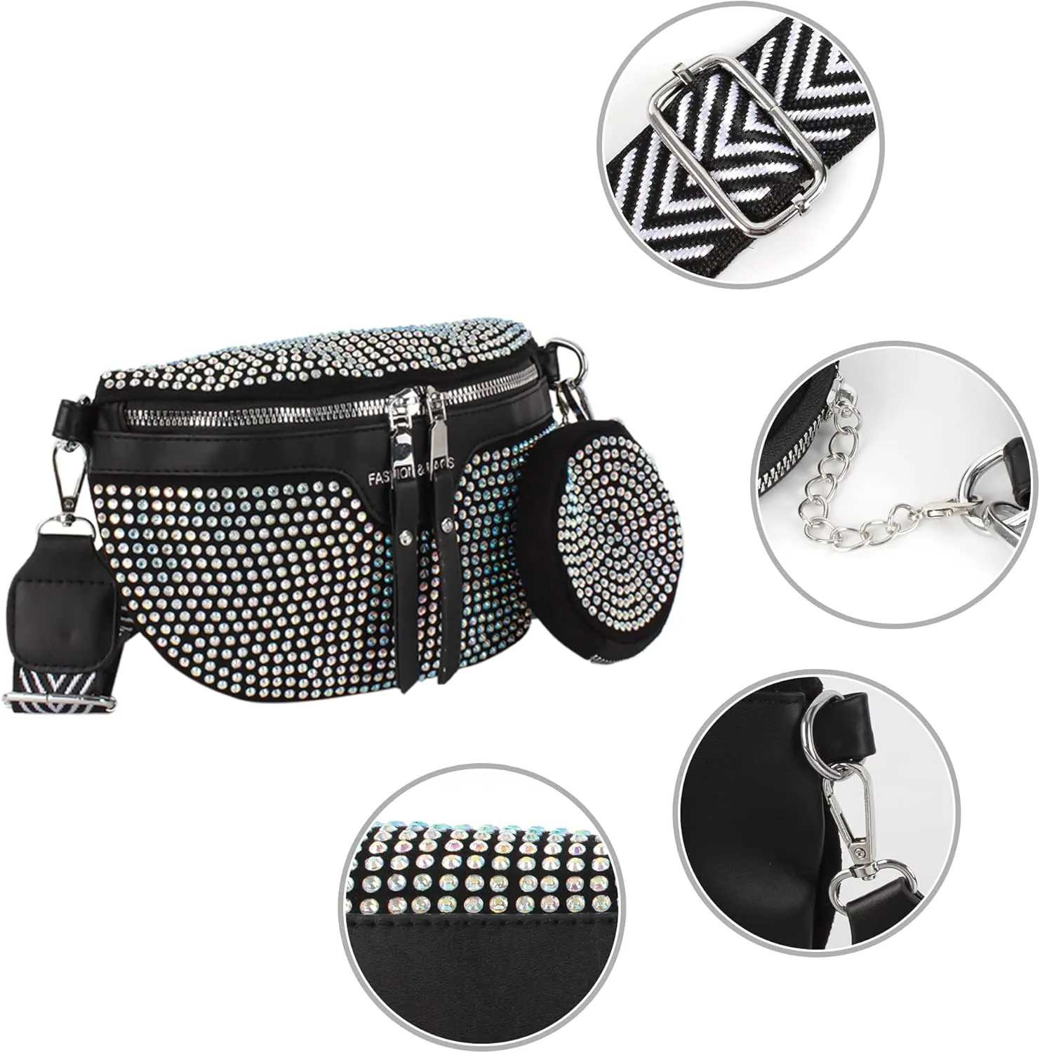 LABANCA Women Rivet Studded Zipper Pocket Shoulder Purse Faux Leather Waist Packs Rave Chest Bag Festival Fanny Bag Purse (07102 Colorful)
