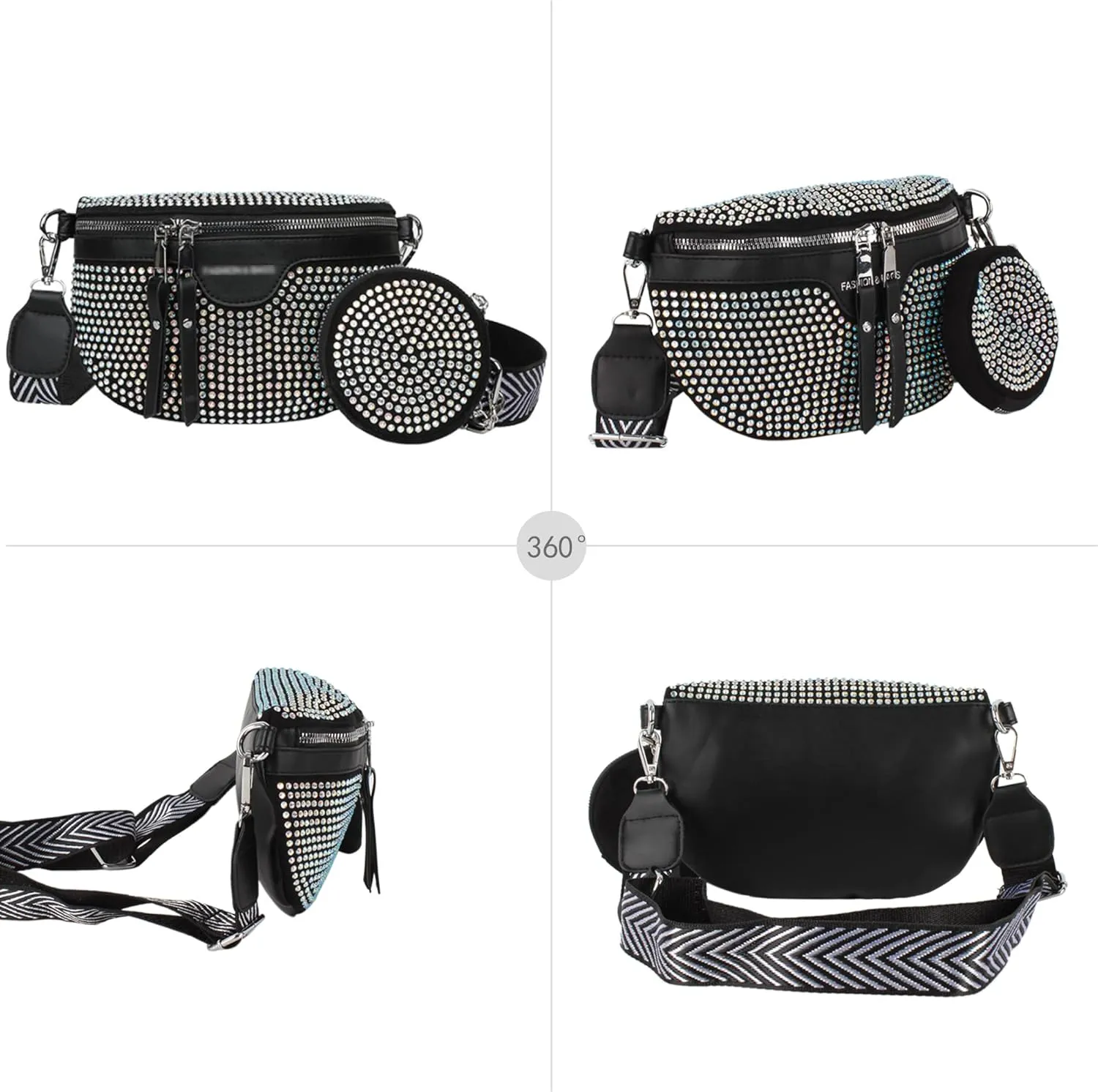LABANCA Women Rivet Studded Zipper Pocket Shoulder Purse Faux Leather Waist Packs Rave Chest Bag Festival Fanny Bag Purse (07102 Colorful)
