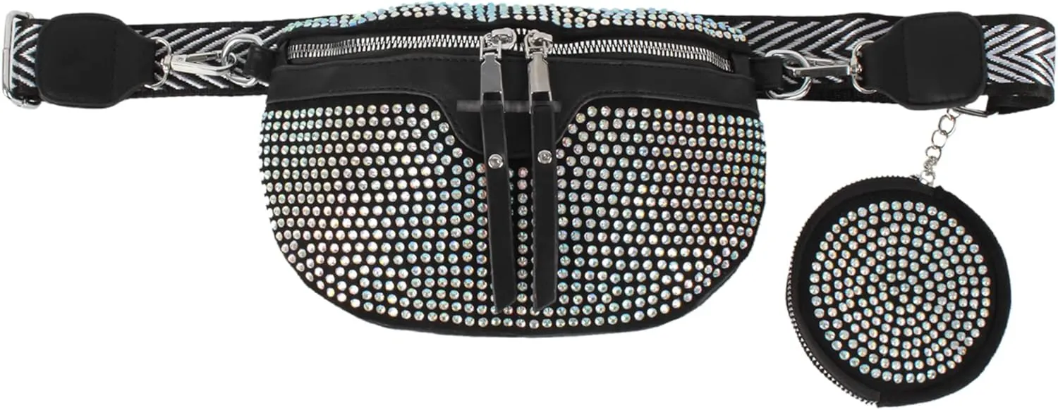LABANCA Women Rivet Studded Zipper Pocket Shoulder Purse Faux Leather Waist Packs Rave Chest Bag Festival Fanny Bag Purse (07102 Colorful)