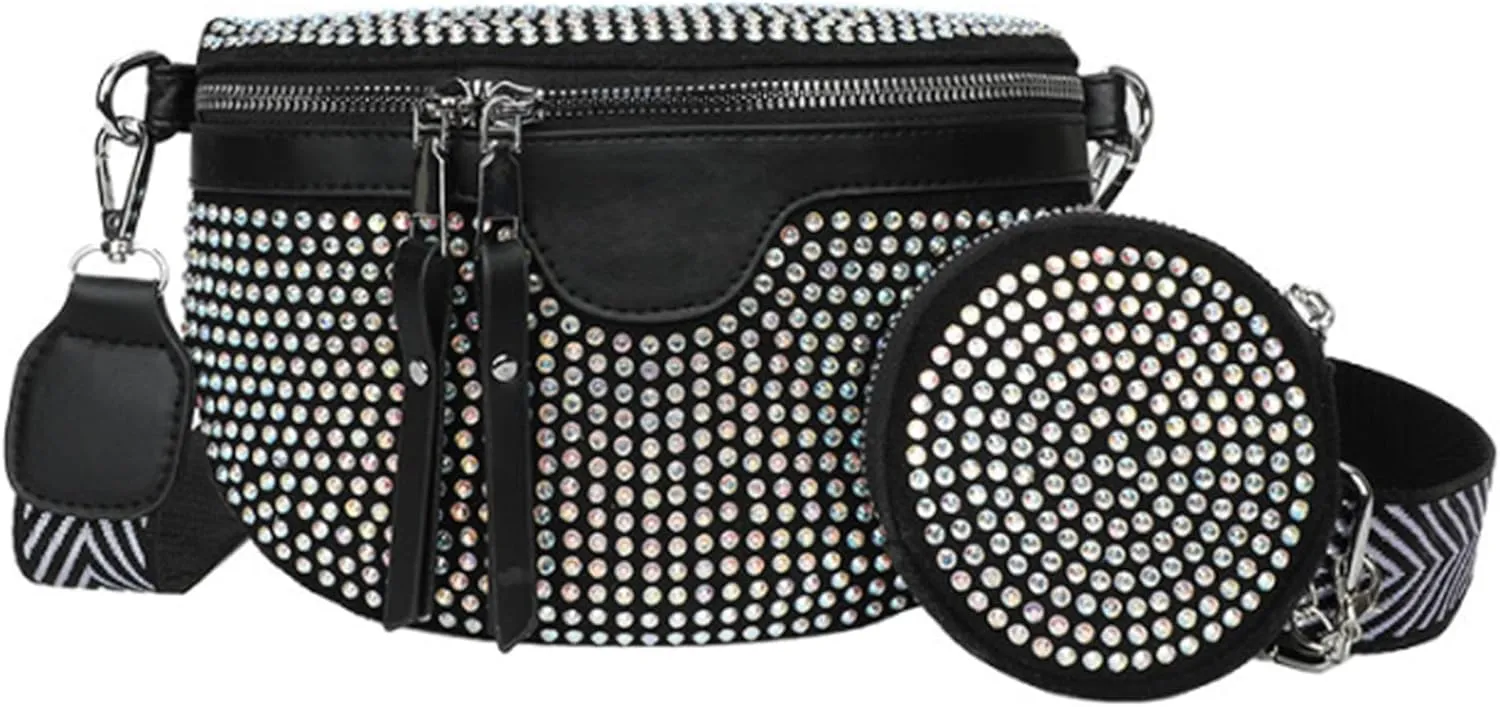 LABANCA Women Rivet Studded Zipper Pocket Shoulder Purse Faux Leather Waist Packs Rave Chest Bag Festival Fanny Bag Purse (07102 Colorful)