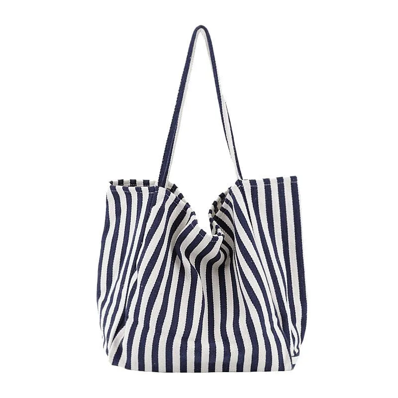 Large Capacity Striped Canvas Tote Bag