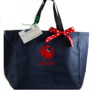 Light Weight Personalized Tote Bags with Preppy Icon Crab -Choose Color