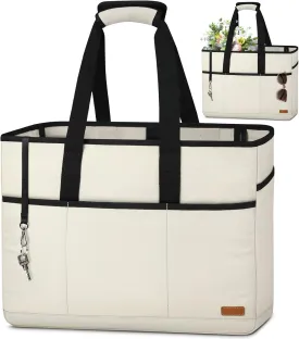 Lubardy Beach Bag for Women Large Beach Bags Waterproof Sandproof with Bottom Board Beach Tote Bag for Work/Travel/Swim/Pool (Large-40L-Beige)