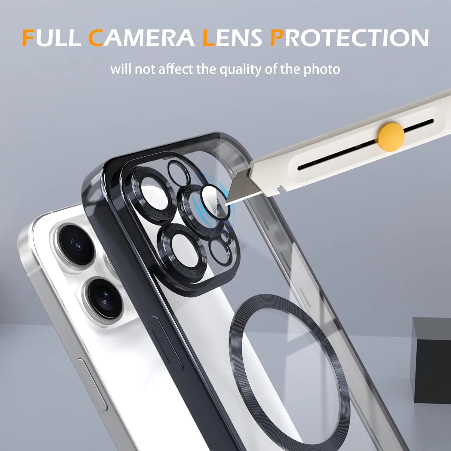 Magnetic Clear Case for iPhone 15 Pro Max with Full Camera Lens Protection,Compatible with MagSafe,Plating Soft TPU Phone Case,Anti-Scratch Shockproof Slim Cover for Women Gilrs Men - Black