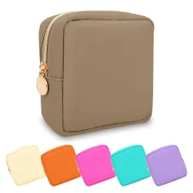 Mini Makeup Pouch for Purse, Small Cosmetic Bag Pouch Nylon Travel Toiletry Organizers for Women Girls, Cute Zipper Pouch Coin Purse Preppy Storage Bag for School Work(Mini-Khaki)