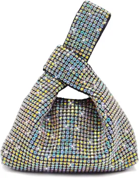 Miuco Mini Rhinestone Hobo Dumpling Bag Crystal Evening Bucket Handbag Bling Sparkling Clutch Crossbody Bag