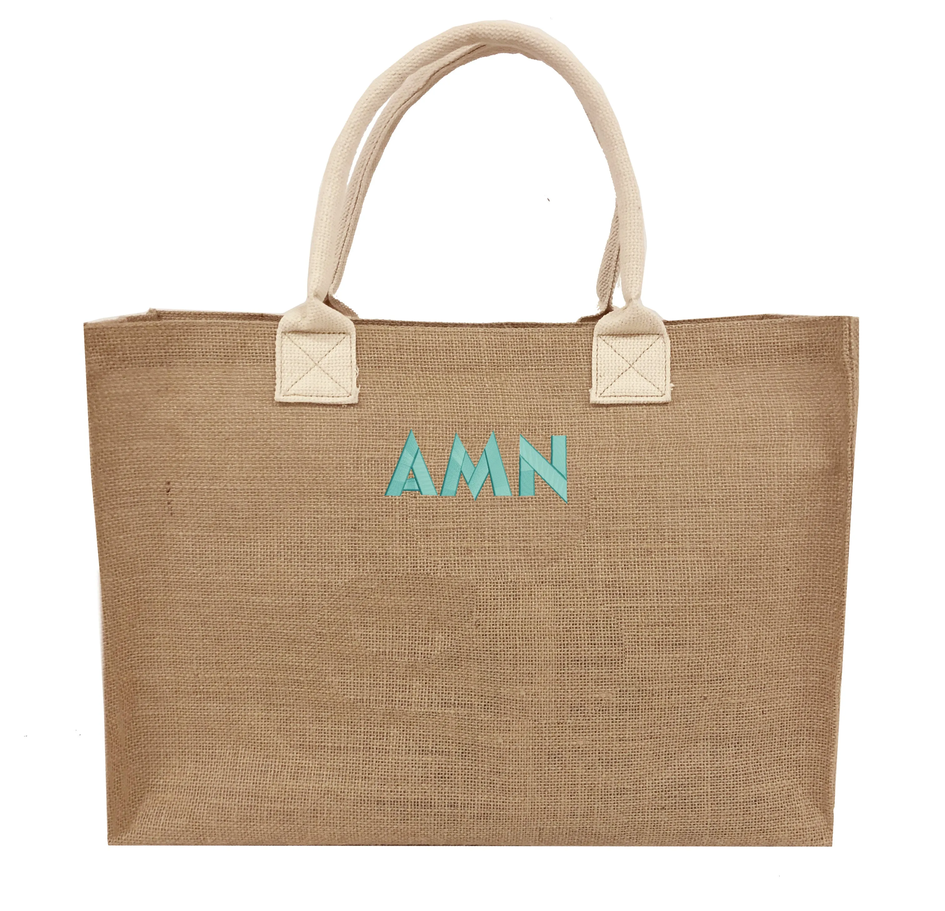 Monogrammed Burlap Beach Tote Bag