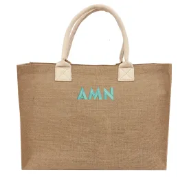 Monogrammed Burlap Beach Tote Bag