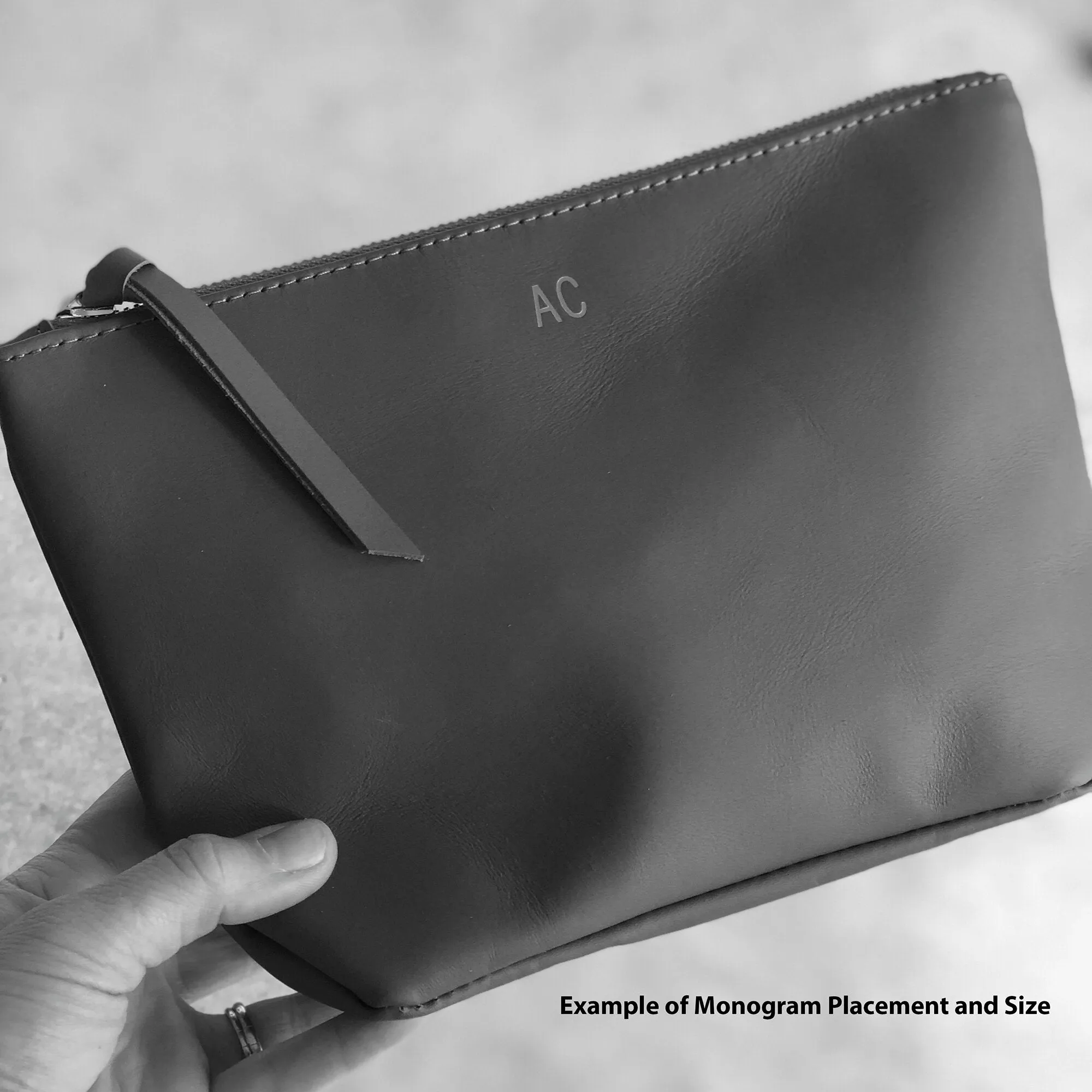 Monogrammed Leather Makeup Bag - Beige