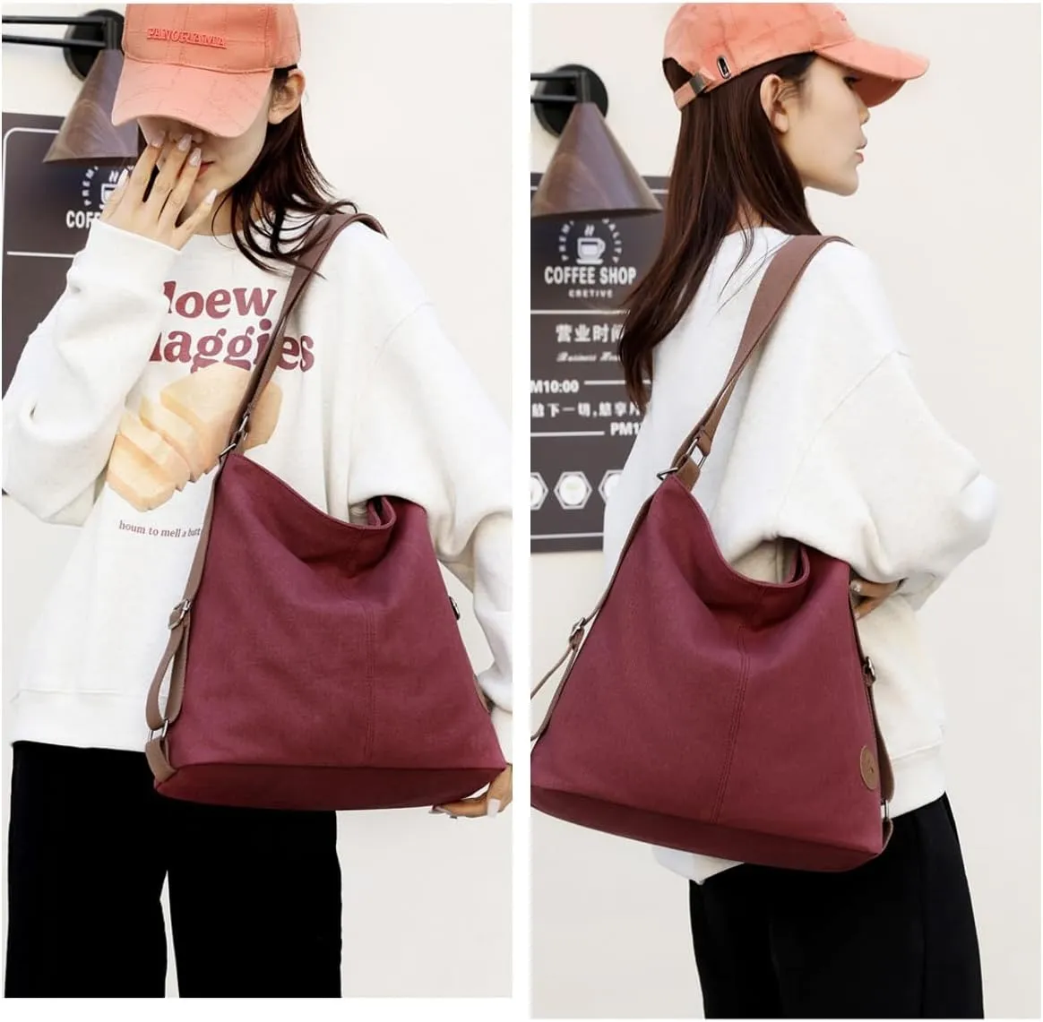 Multi Ways Convertible Canvas Shoulder Bag Tote Purse Backpack Crossbody Bags for Women Trendy Vintage Small Travel