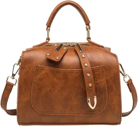 Newchic Small Boston Bag PU Leather Crossbody Bags for Women Gothic Rivet Top Handle Satchel Handbag and Purse