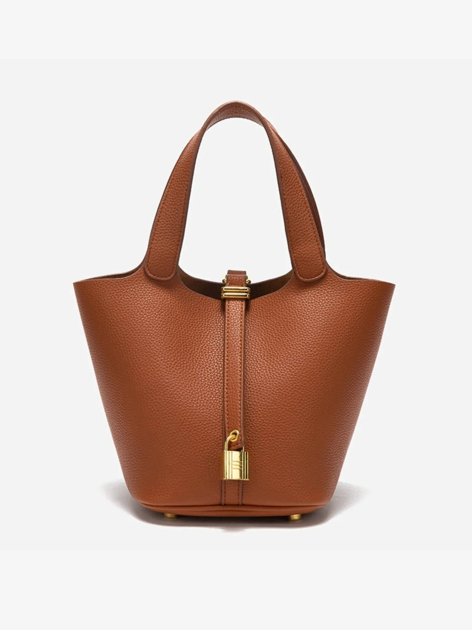 Odette |  Luxurious Taupe Leather Bucket Bag with Gold Lock