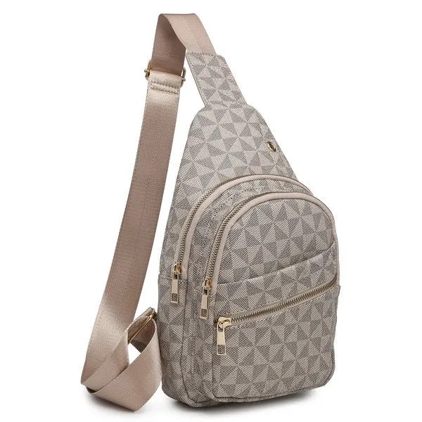 Olive Geometric Sling Backpack