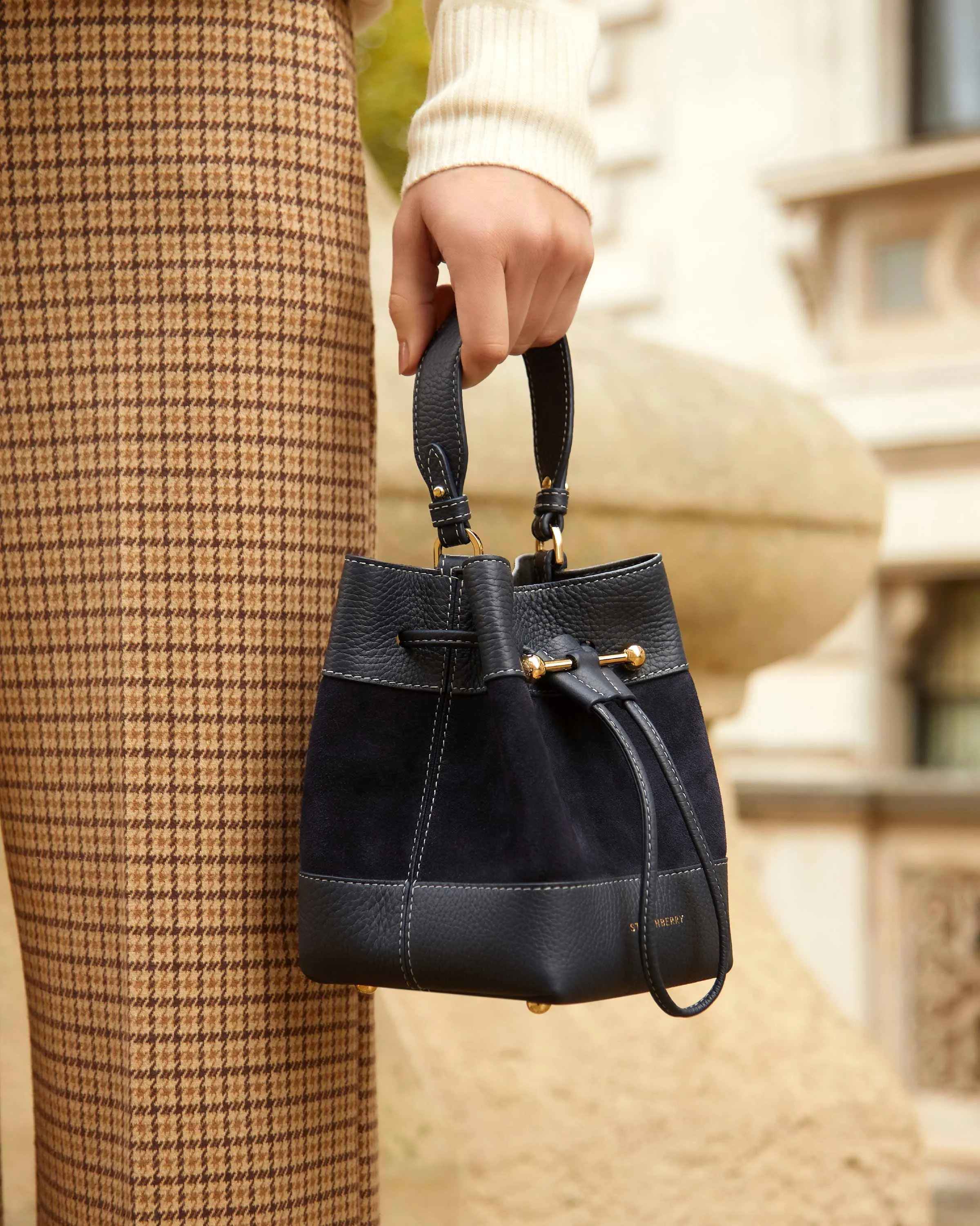 Osette - Leather/Suede Navy with Grey Stitch