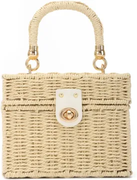Oweisong Rattan Purse for Women Summer Straw Tote Handbag Woven Bakset Crossbody Bag Trendy Beach Top Handle Bag
