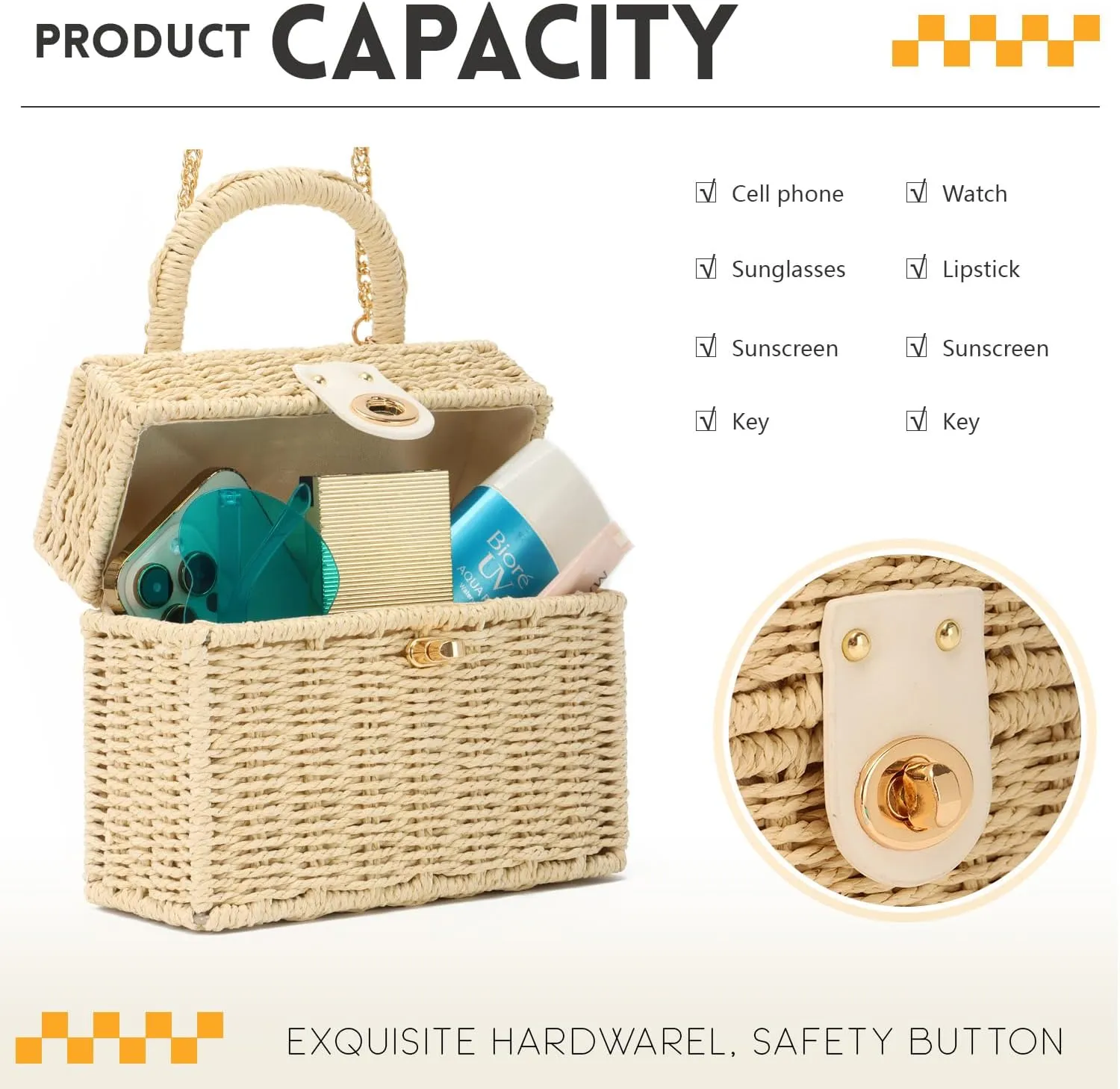 Oweisong Rattan Purse for Women Summer Straw Tote Handbag Woven Bakset Crossbody Bag Trendy Beach Top Handle Bag