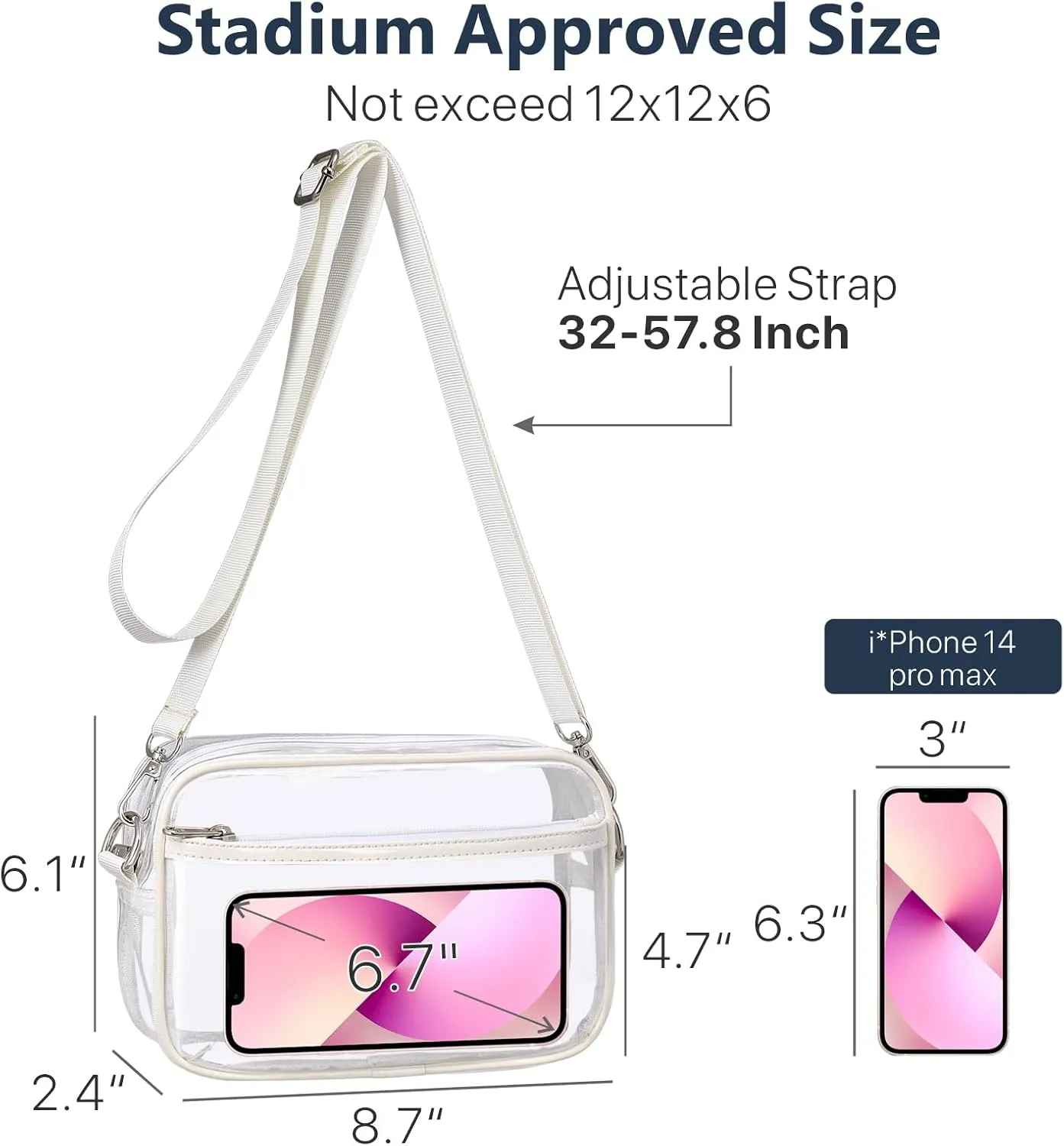 PACKISM Clear Bag for Stadium Events - Clear Purses for Women Stadium Crossbody Concert Bag for Game Day Sports, Festival