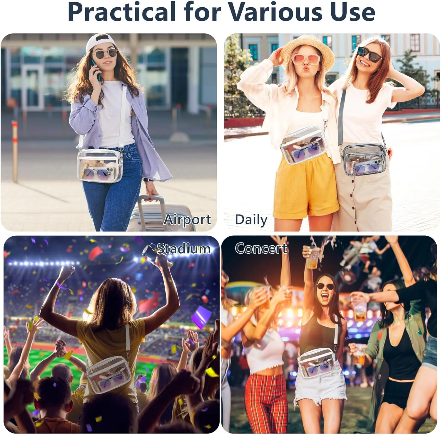 PACKISM Clear Bag for Stadium Events - Clear Purses for Women Stadium Crossbody Concert Bag for Game Day Sports, Festival