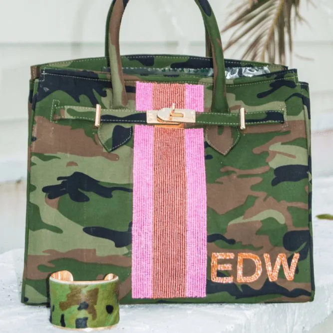 Personalized Camo & Beaded Stripe Tote