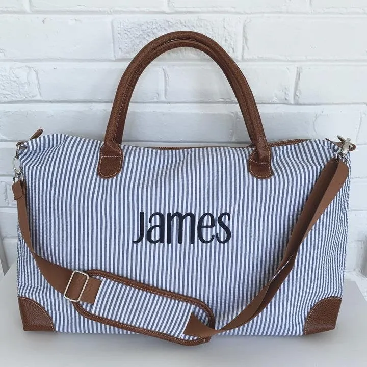 Personalized Seersucker Weekender Travel Bag