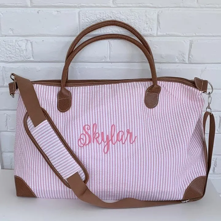 Personalized Seersucker Weekender Travel Bag