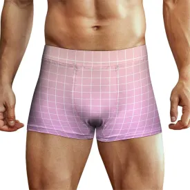 Pink Peach Ombre Grid Print Mens Underwear, Soft Boxers for Men, Moisture-Wicking Breathable Boxer Briefs