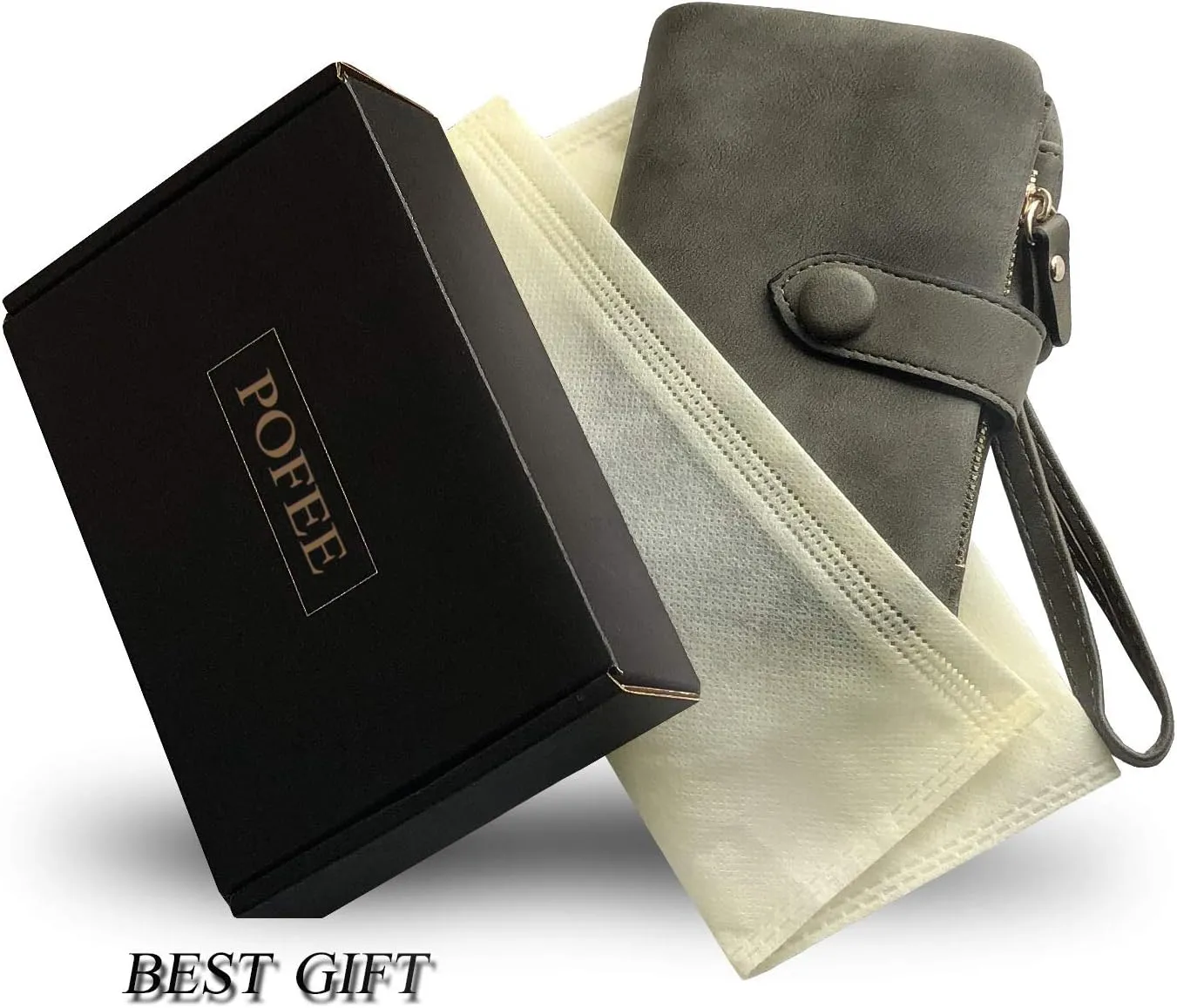 PofeeXIO Womens Small Bifold Leather Wallets RFID Ladies Wristlet with Card Slots id Window Zipper Coin Purse