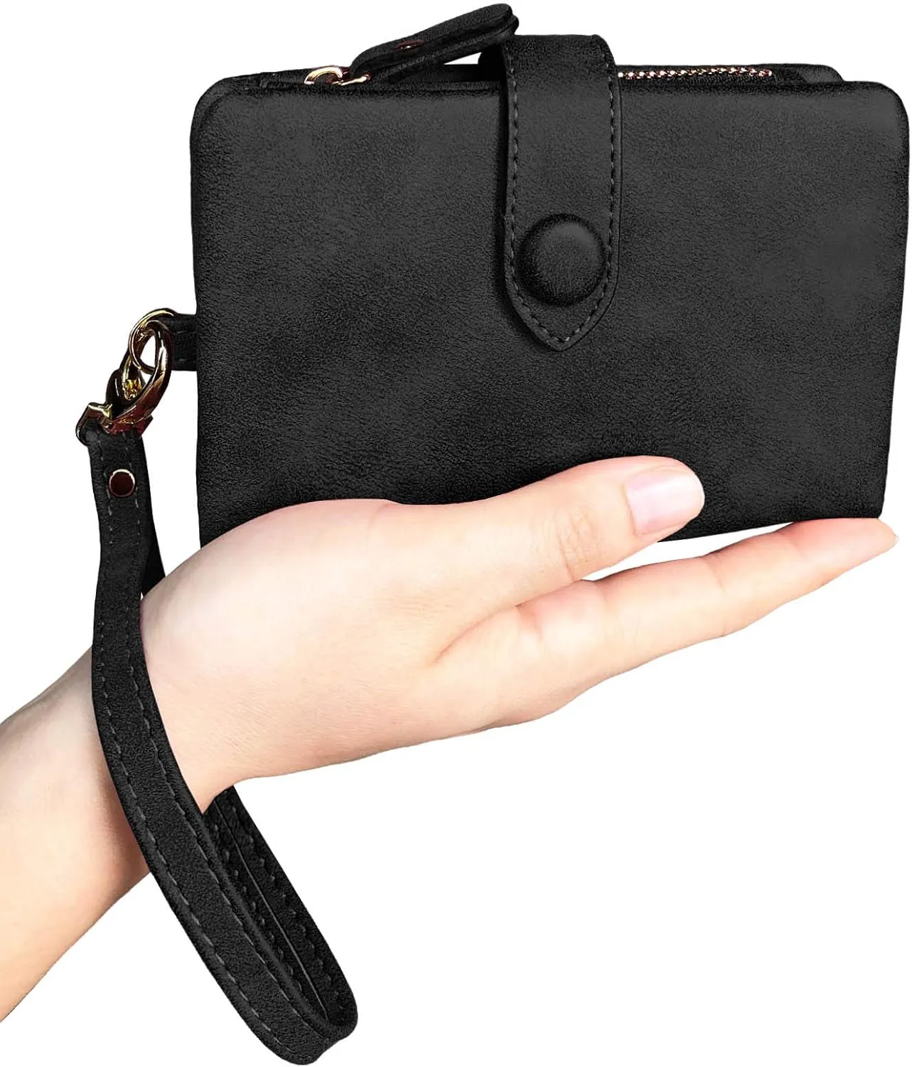 PofeeXIO Womens Small Bifold Leather Wallets RFID Ladies Wristlet with Card Slots id Window Zipper Coin Purse