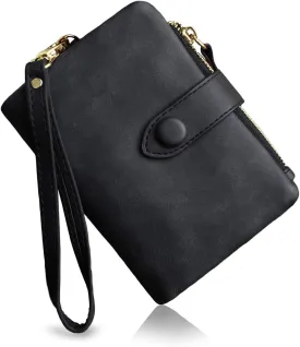 PofeeXIO Womens Small Bifold Leather Wallets RFID Ladies Wristlet with Card Slots id Window Zipper Coin Purse