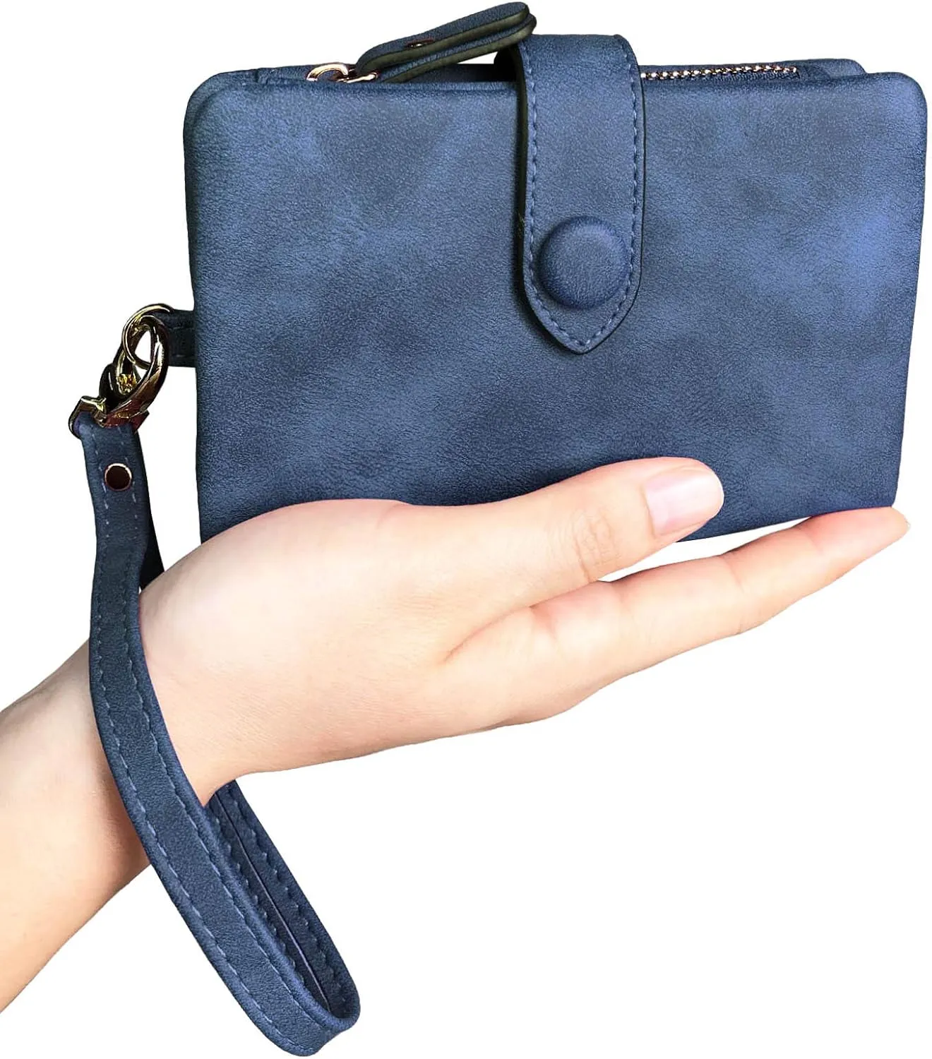 PofeeXIO Womens Small Bifold Leather Wallets RFID Ladies Wristlet with Card Slots id Window Zipper Coin Purse