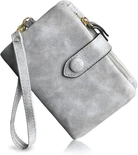 PofeeXIO Womens Small Bifold Leather Wallets RFID Ladies Wristlet with Card Slots id Window Zipper Coin Purse
