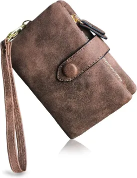 PofeeXIO Womens Small Bifold Leather Wallets RFID Ladies Wristlet with Card Slots id Window Zipper Coin Purse