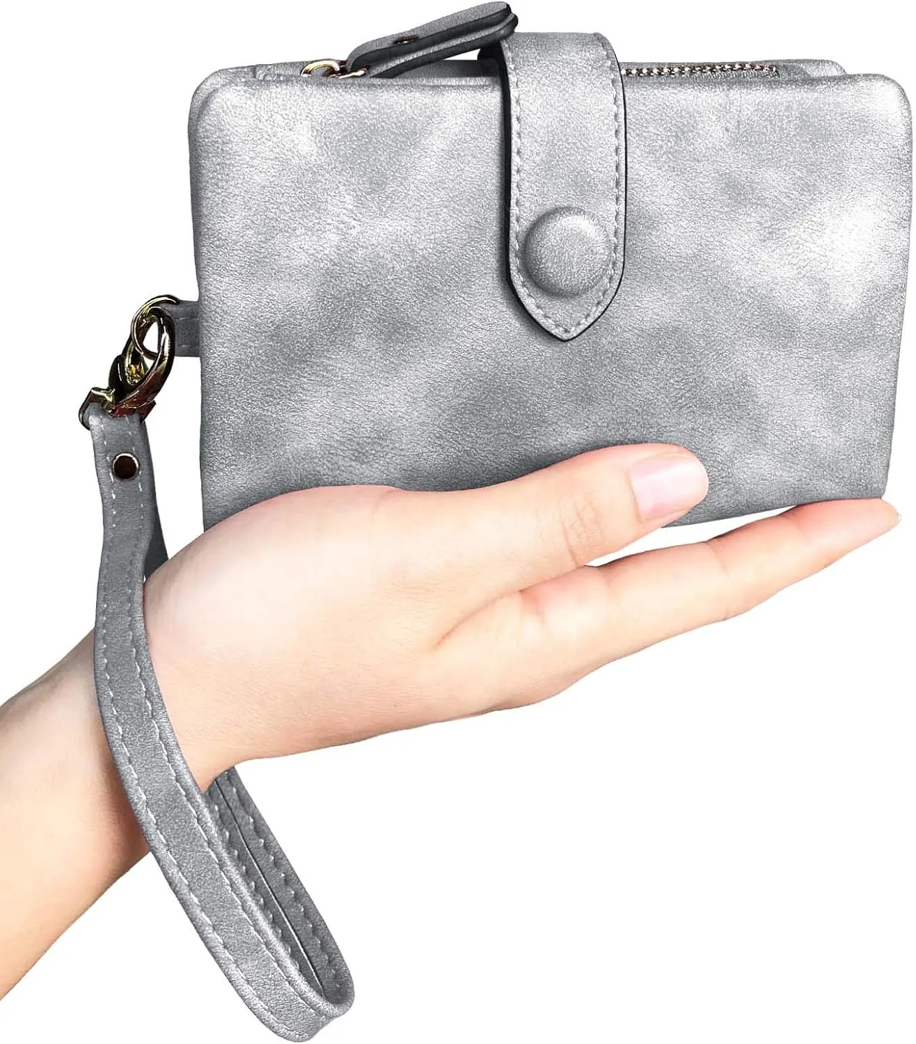 PofeeXIO Womens Small Bifold Leather Wallets RFID Ladies Wristlet with Card Slots id Window Zipper Coin Purse