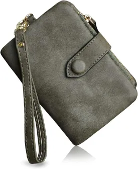 PofeeXIO Womens Small Bifold Leather Wallets RFID Ladies Wristlet with Card Slots id Window Zipper Coin Purse
