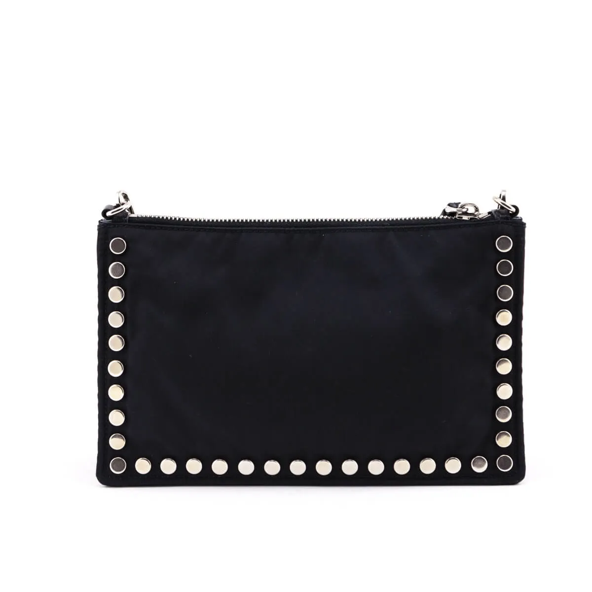 Prada Black Nylon Studded Etiquette Zip Shoulder Bag