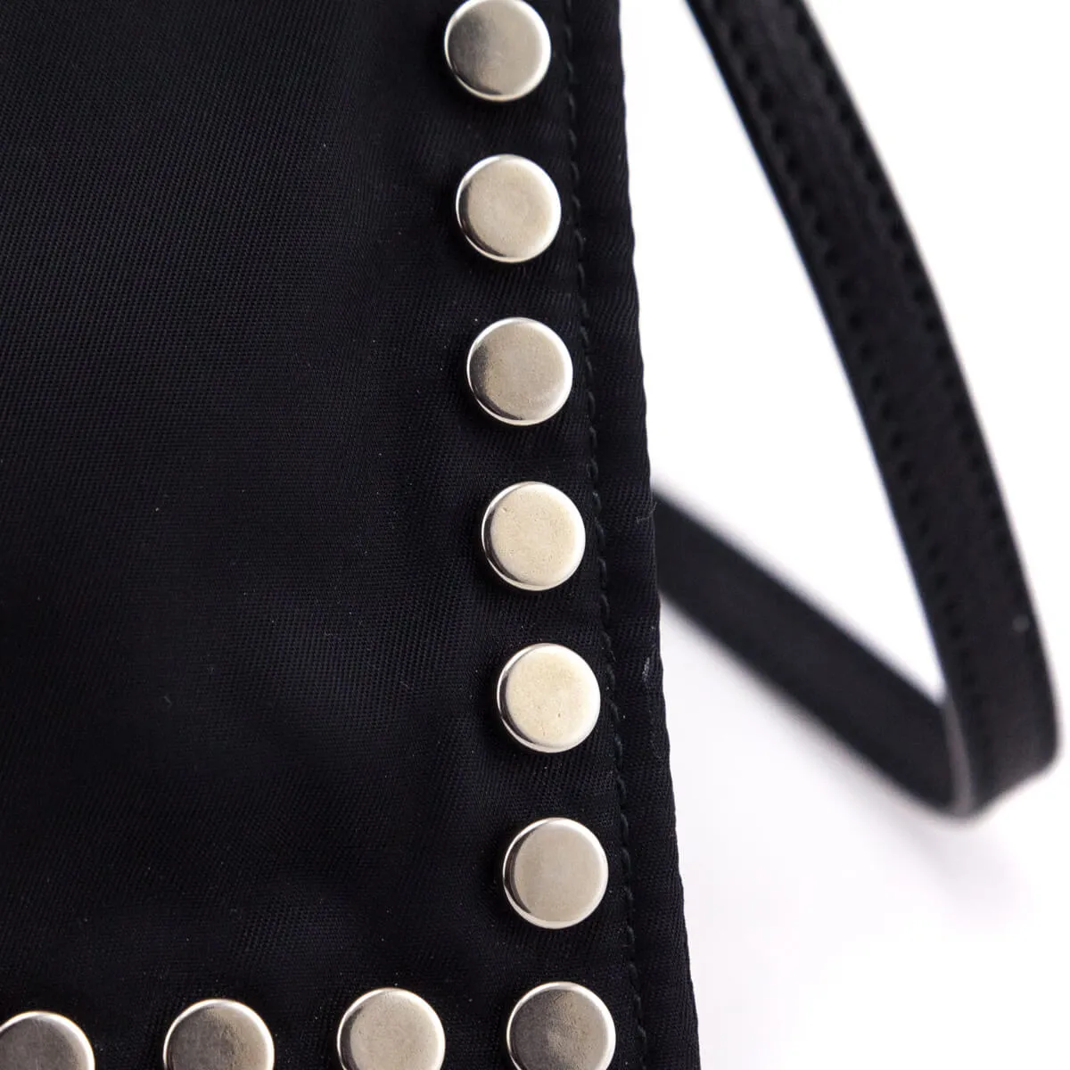 Prada Black Nylon Studded Etiquette Zip Shoulder Bag