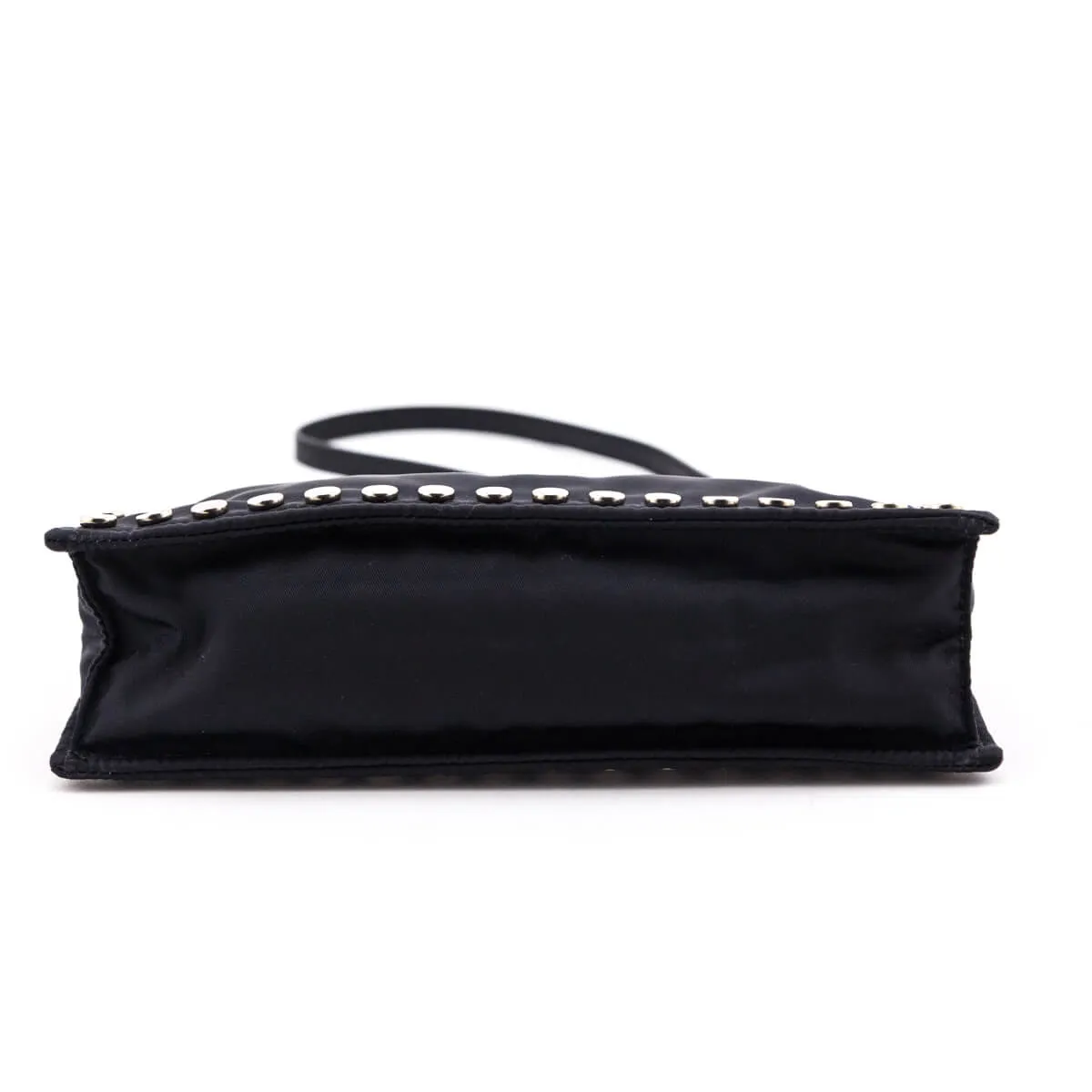 Prada Black Nylon Studded Etiquette Zip Shoulder Bag