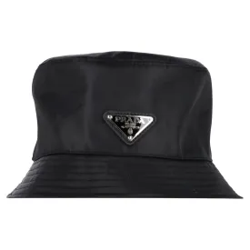Prada Logo Plaque Bucket Hat in Black Nylon