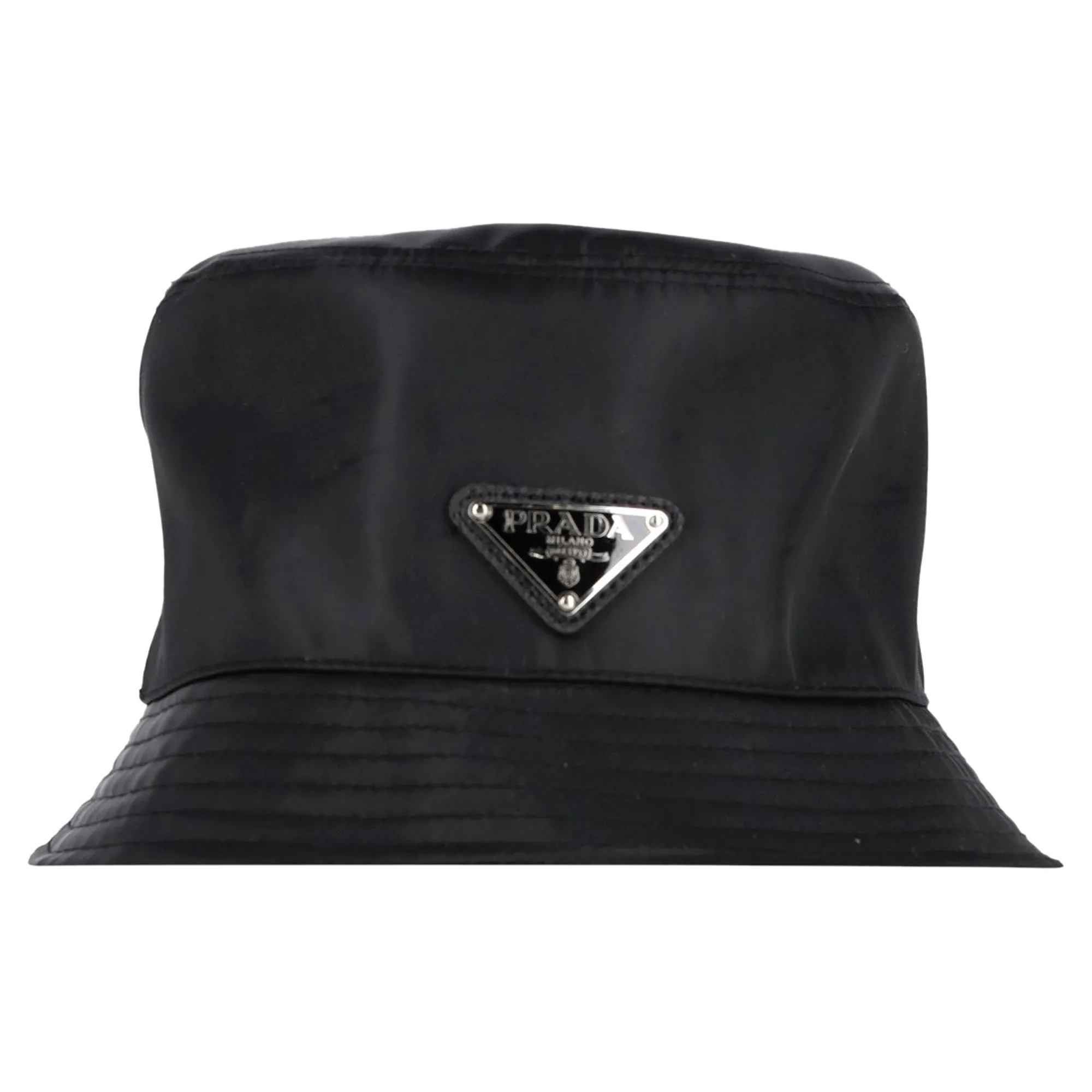 Prada Logo Plaque Bucket Hat in Black Nylon