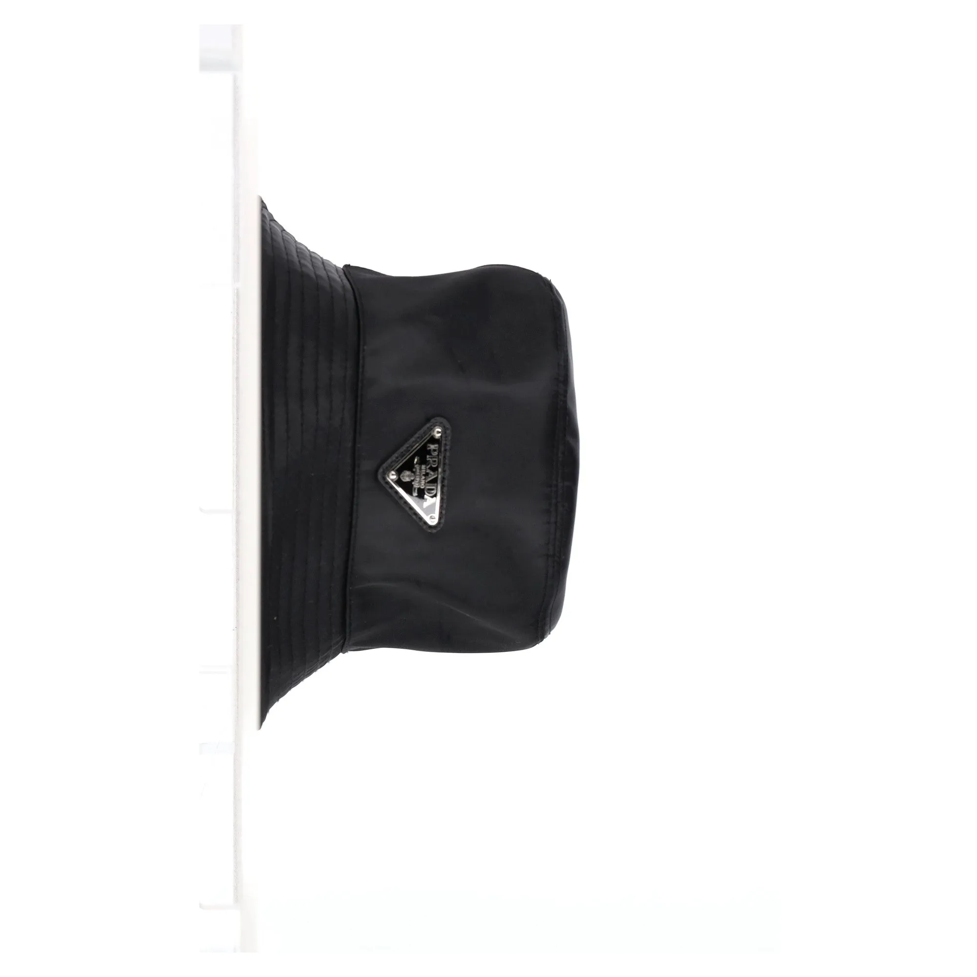 Prada Logo Plaque Bucket Hat in Black Nylon