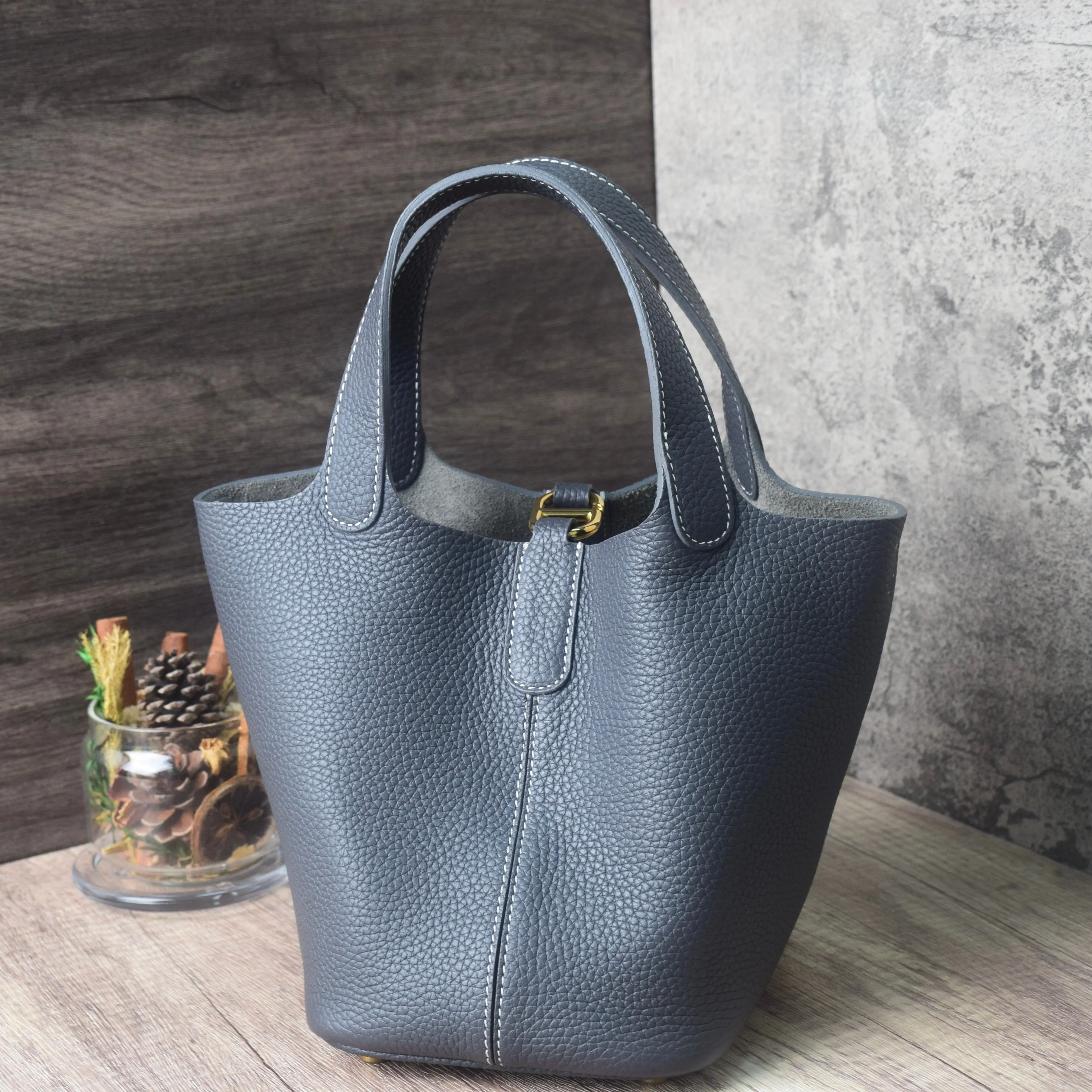 PRE ORDER Josette - Versatile Bucket Bag - Grained Cowhide - ELEPHANT GREY