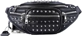 Punk Studs Funny Pack Cross-Body Waist Bag for Women Rivets Shoulder Purse with Adjustable Strap