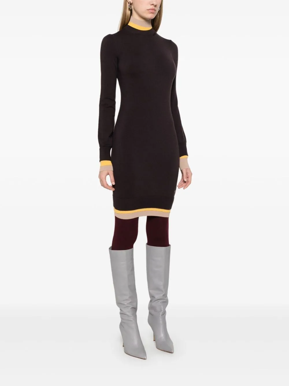 PURPLE ML DRESS WITH TWO-TONE NECK AND CUFFS