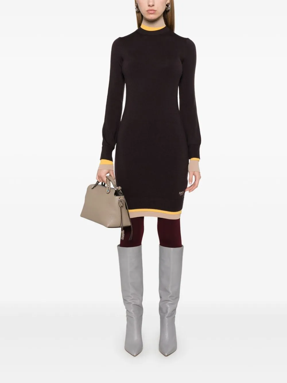 PURPLE ML DRESS WITH TWO-TONE NECK AND CUFFS